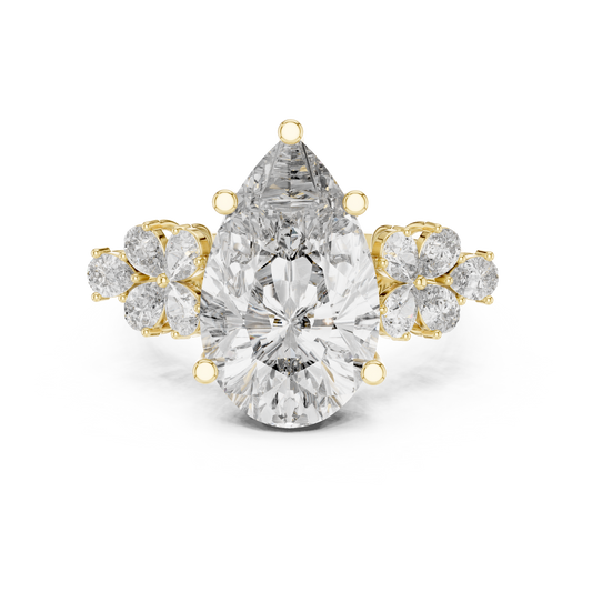 Pear-Shaped Green Gemstone Ring with Diamond Side Accents