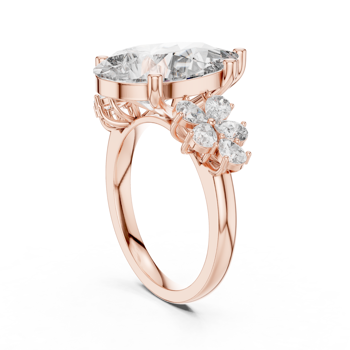 Pear-Shaped Green Gemstone Ring with Diamond Side Accents