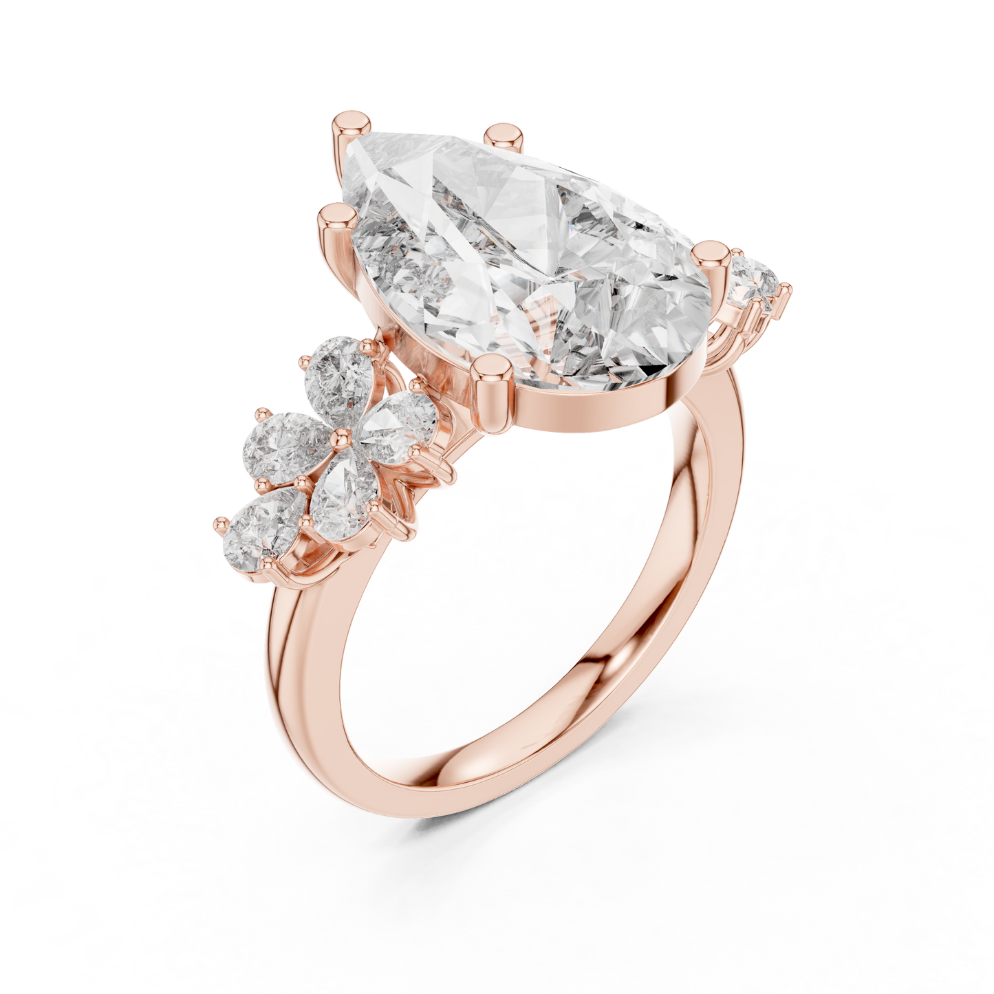 Pear-Shaped Green Gemstone Ring with Diamond Side Accents