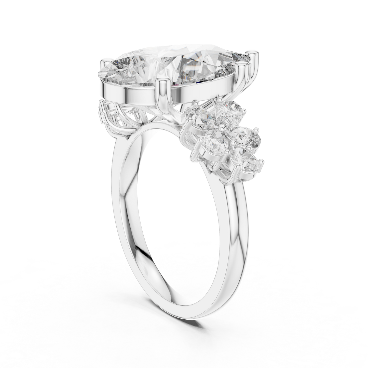 Pear-Shaped Green Gemstone Ring with Diamond Side Accents