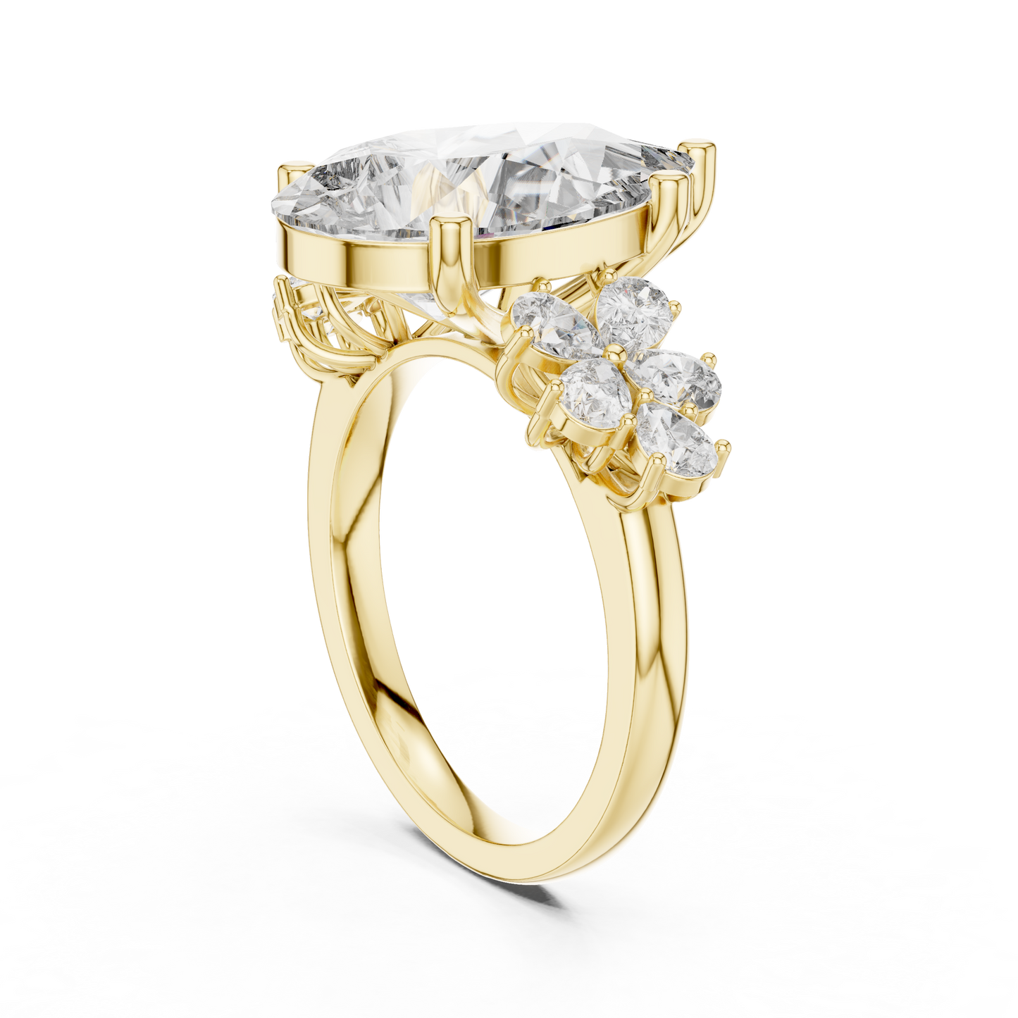 Pear-Shaped Green Gemstone Ring with Diamond Side Accents