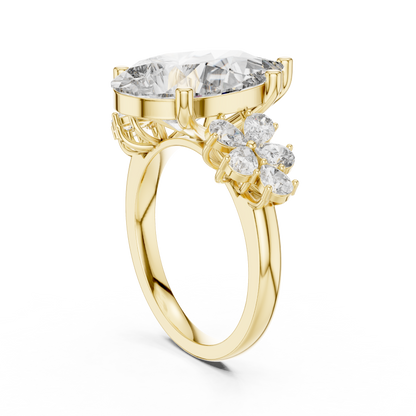Pear-Shaped Green Gemstone Ring with Diamond Side Accents