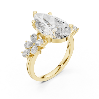 Pear-Shaped Green Gemstone Ring with Diamond Side Accents