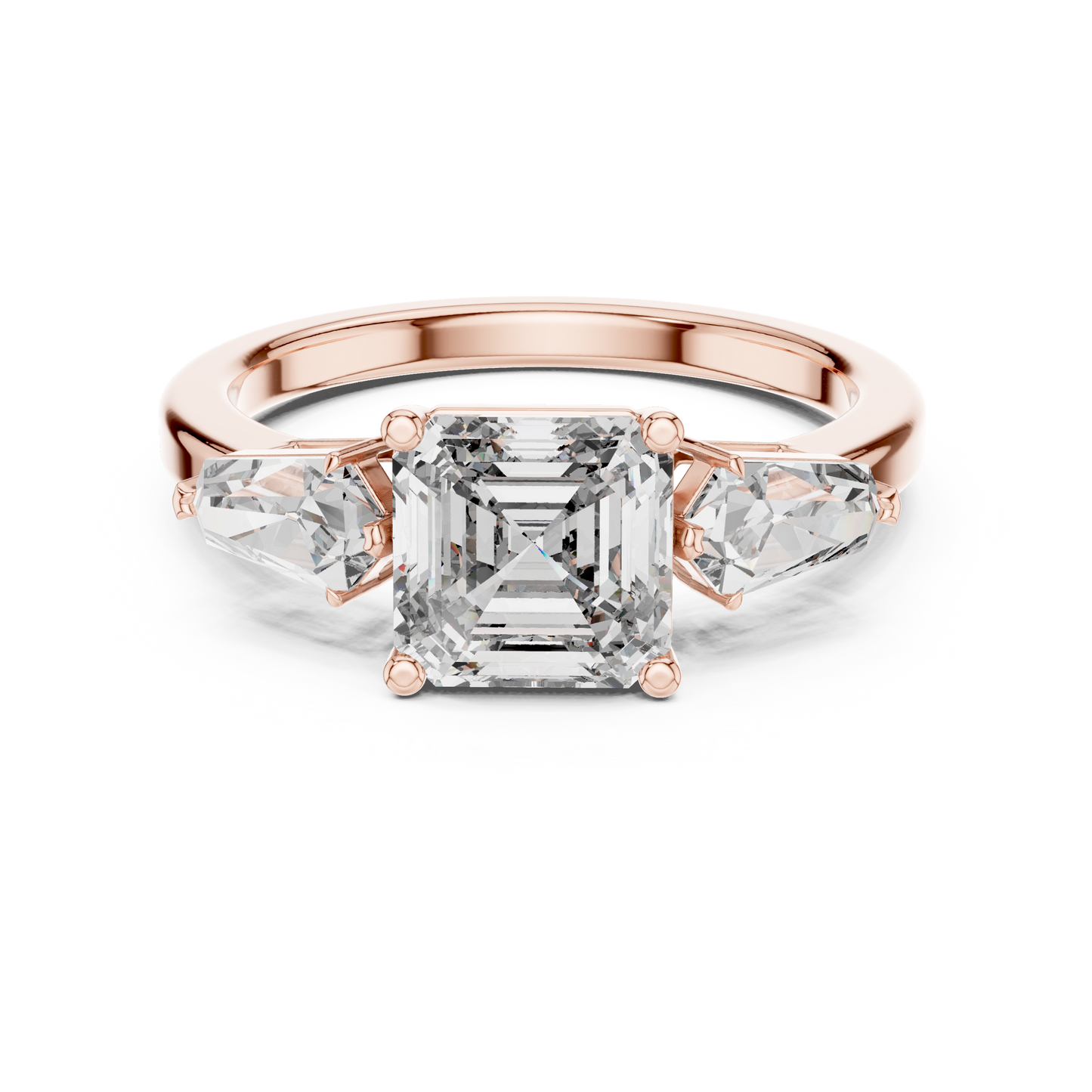 Asscher Cut Diamond Ring with Kite Cut Side Stones