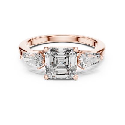 Asscher Cut Diamond Ring with Kite Cut Side Stones