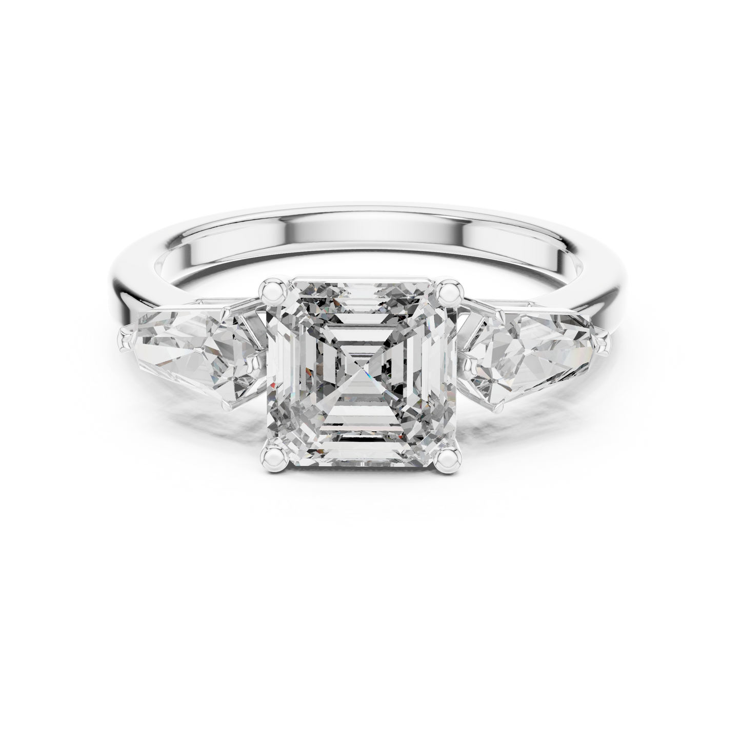 Asscher Cut Diamond Ring with Kite Cut Side Stones