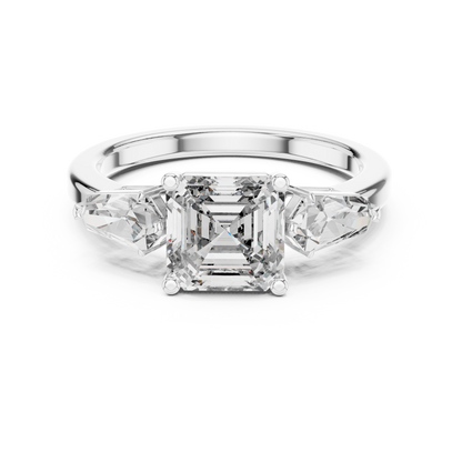 Asscher Cut Diamond Ring with Kite Cut Side Stones