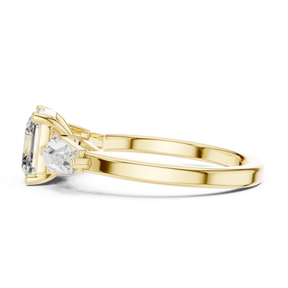 Asscher Cut Diamond Ring with Kite Cut Side Stones