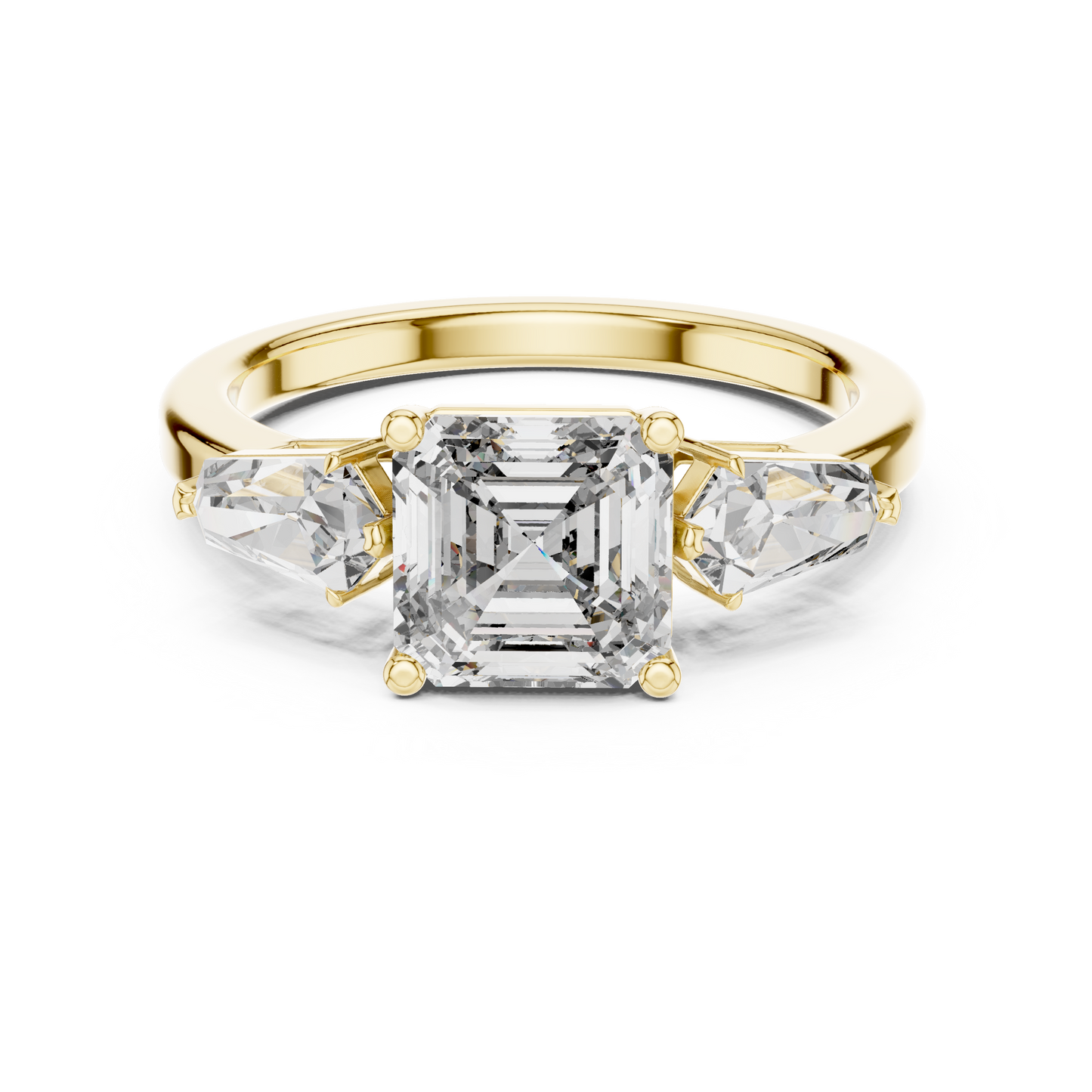 Asscher Cut Diamond Ring with Kite Cut Side Stones