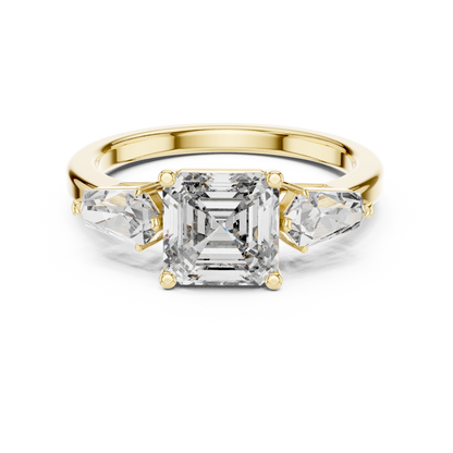 Asscher Cut Diamond Ring with Kite Cut Side Stones
