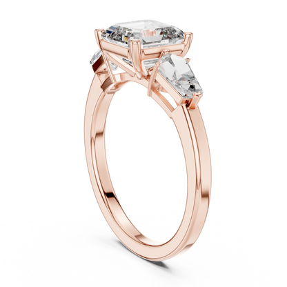 Asscher Cut Diamond Ring with Kite Cut Side Stones