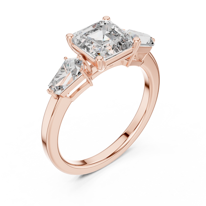 Asscher Cut Diamond Ring with Kite Cut Side Stones