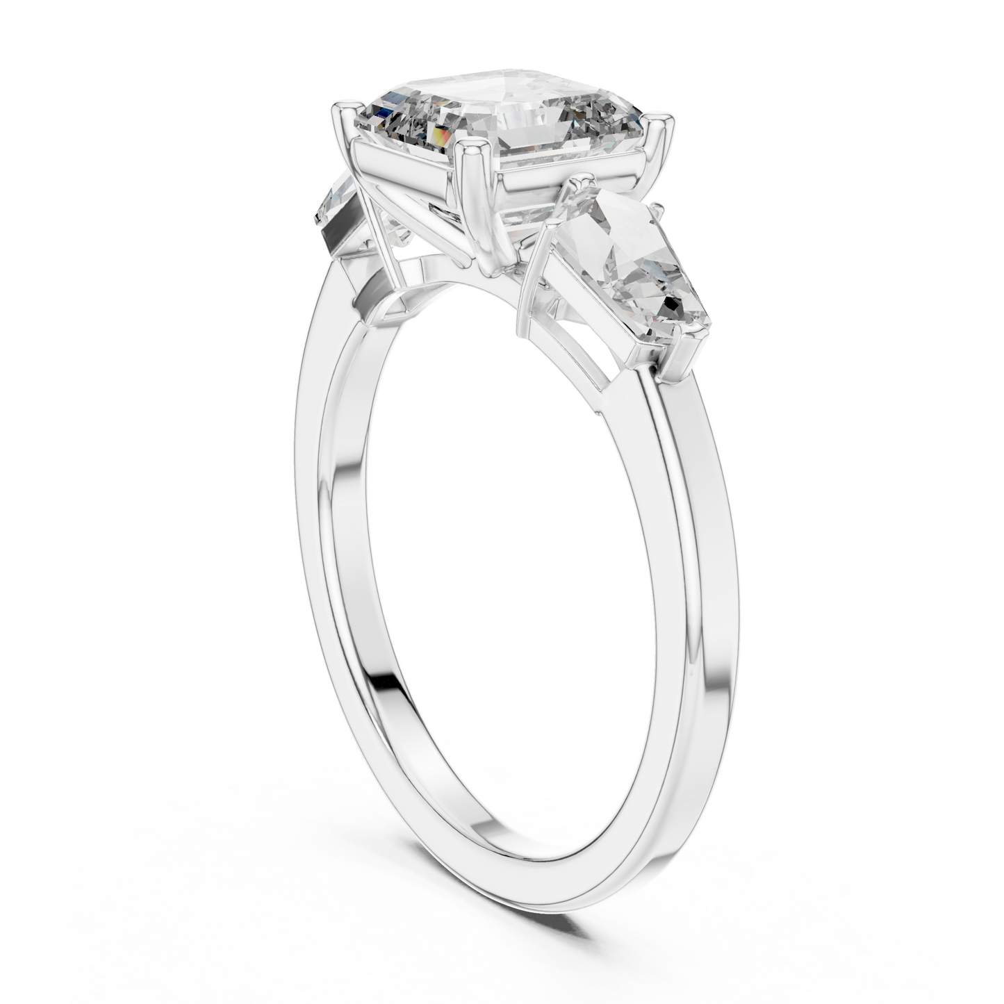 Asscher Cut Diamond Ring with Kite Cut Side Stones