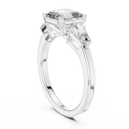 Asscher Cut Diamond Ring with Kite Cut Side Stones