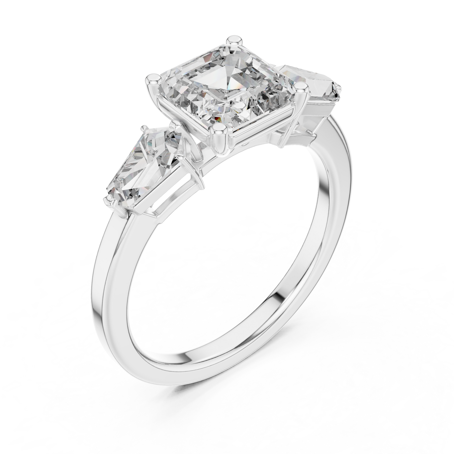 Asscher Cut Diamond Ring with Kite Cut Side Stones