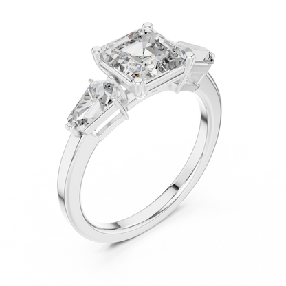 Asscher Cut Diamond Ring with Kite Cut Side Stones