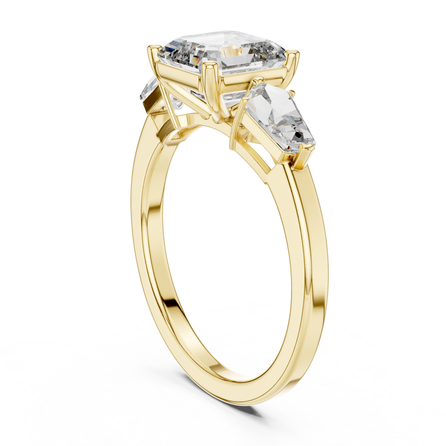 Asscher Cut Diamond Ring with Kite Cut Side Stones