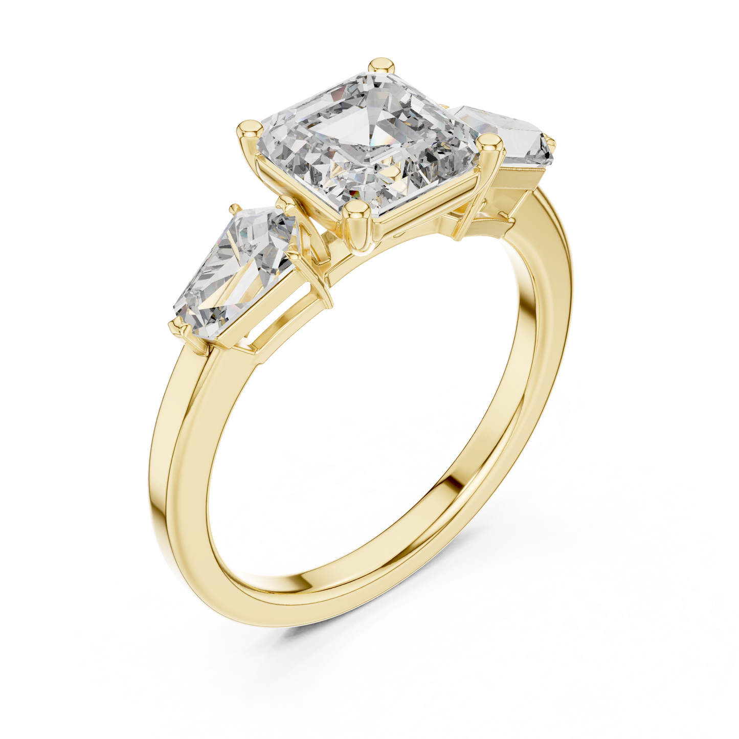 Asscher Cut Diamond Ring with Kite Cut Side Stones