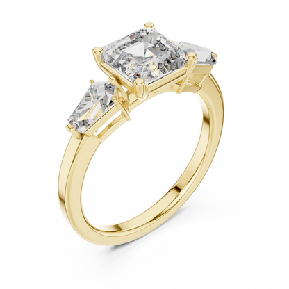 Asscher Cut Diamond Ring with Kite Cut Side Stones
