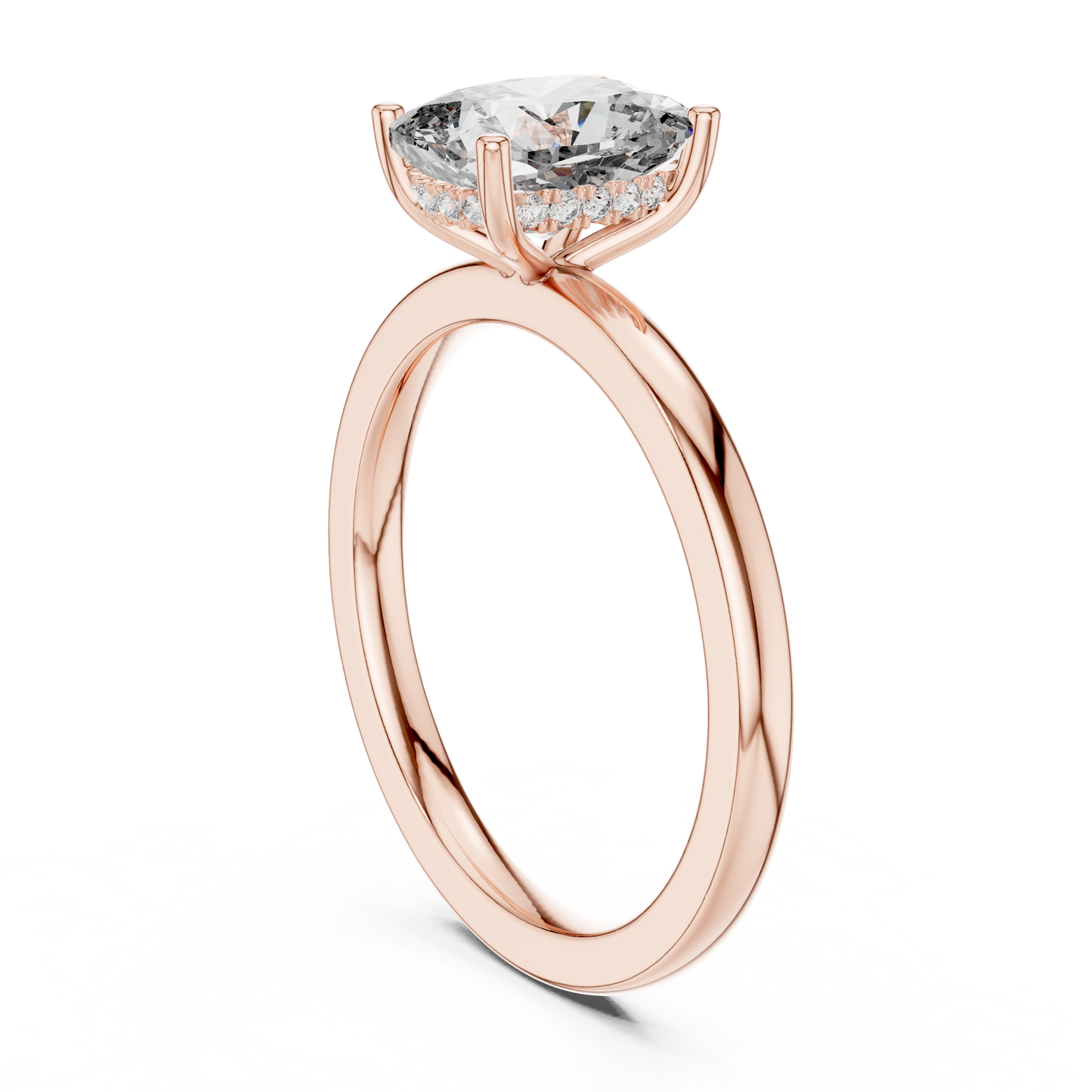 Radiant Cut Solitaire Engagement Ring with Hidden Pave Halo