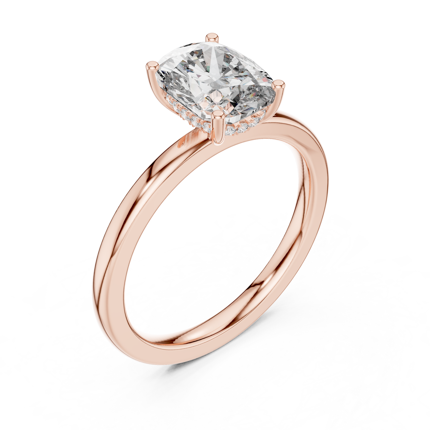 Radiant Cut Solitaire Engagement Ring with Hidden Pave Halo