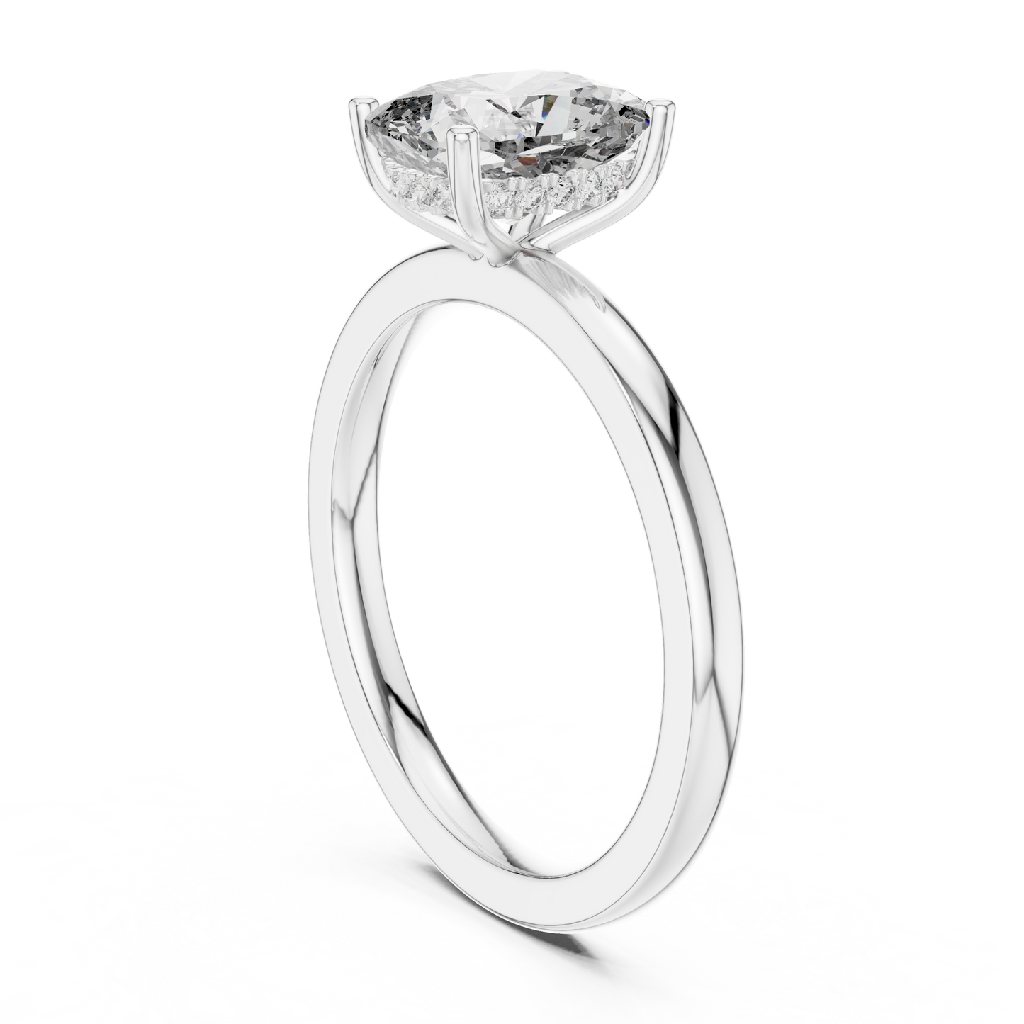Radiant Cut Solitaire Engagement Ring with Hidden Pave Halo