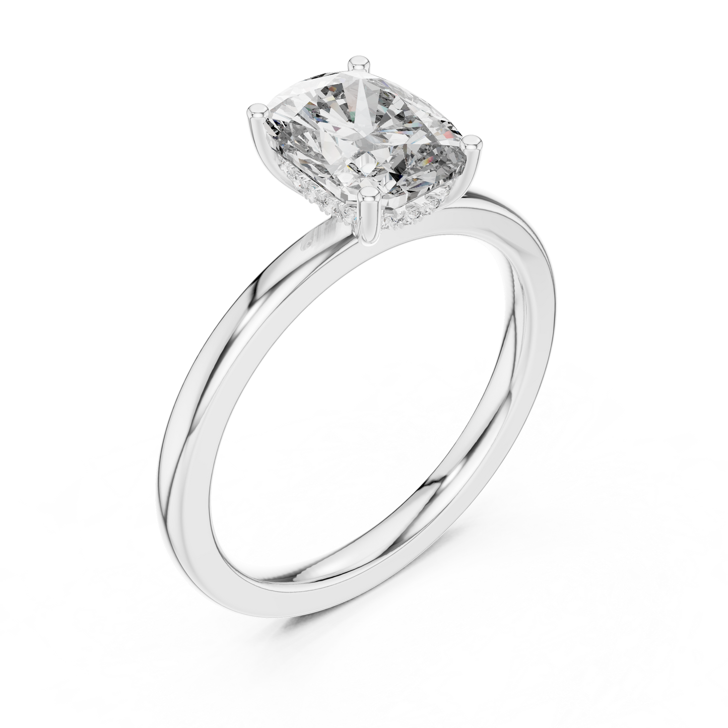 Radiant Cut Solitaire Engagement Ring with Hidden Pave Halo