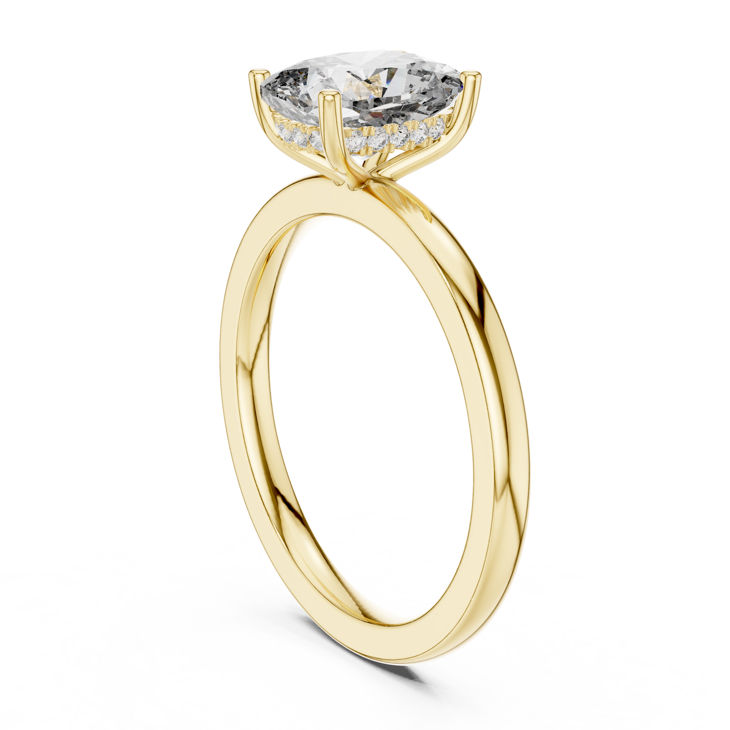 Radiant Cut Solitaire Engagement Ring with Hidden Pave Halo