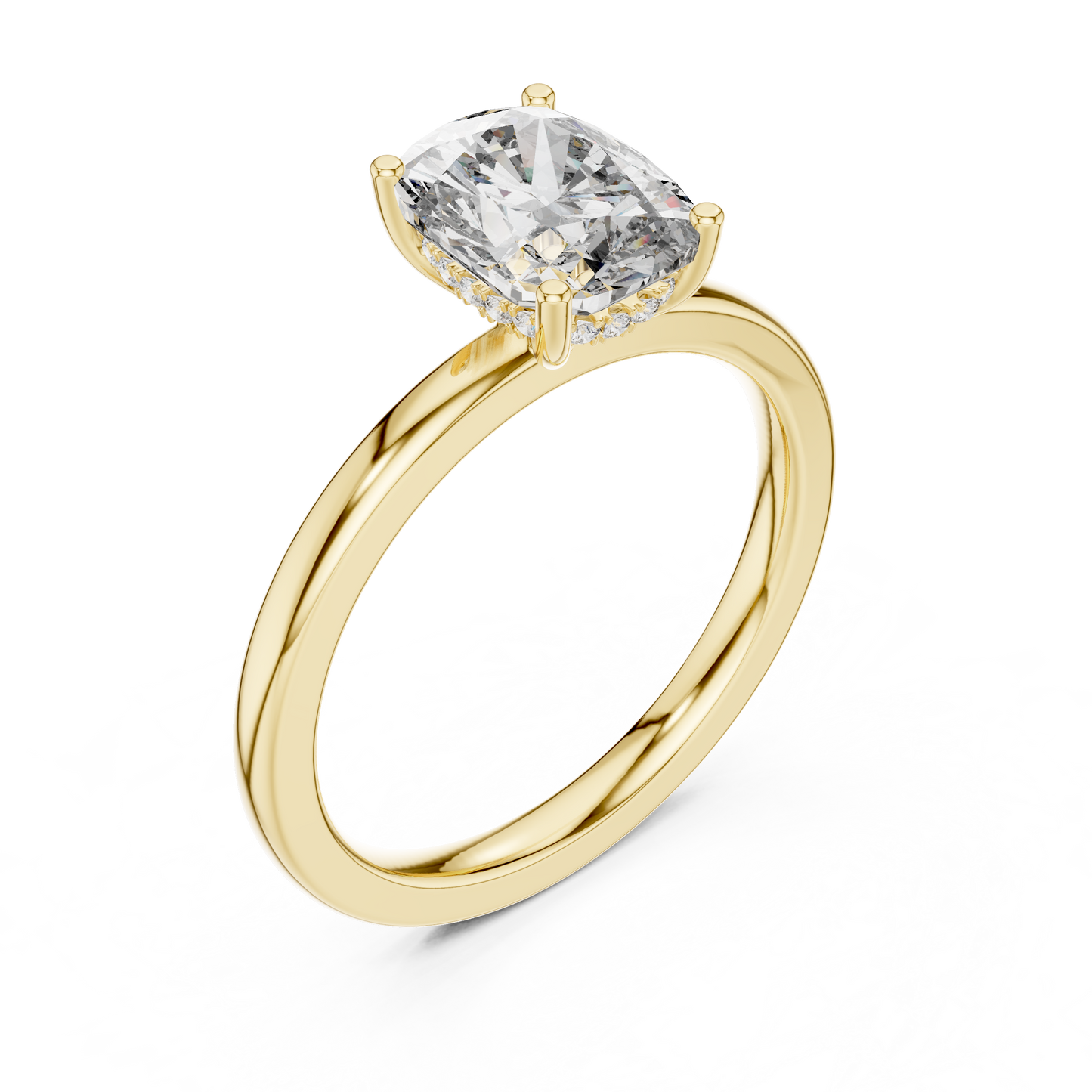 Radiant Cut Solitaire Engagement Ring with Hidden Pave Halo