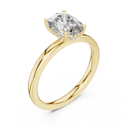 Radiant Cut Solitaire Engagement Ring with Hidden Pave Halo
