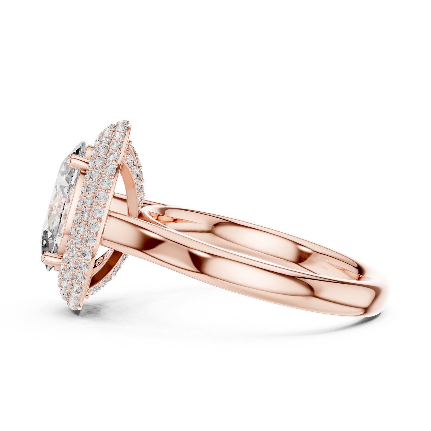Oval Cut Double Halo Diamond Engagement Ring with Pave Band