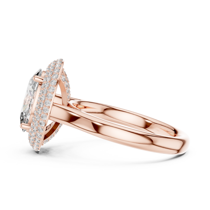 Oval Cut Double Halo Diamond Engagement Ring with Pave Band