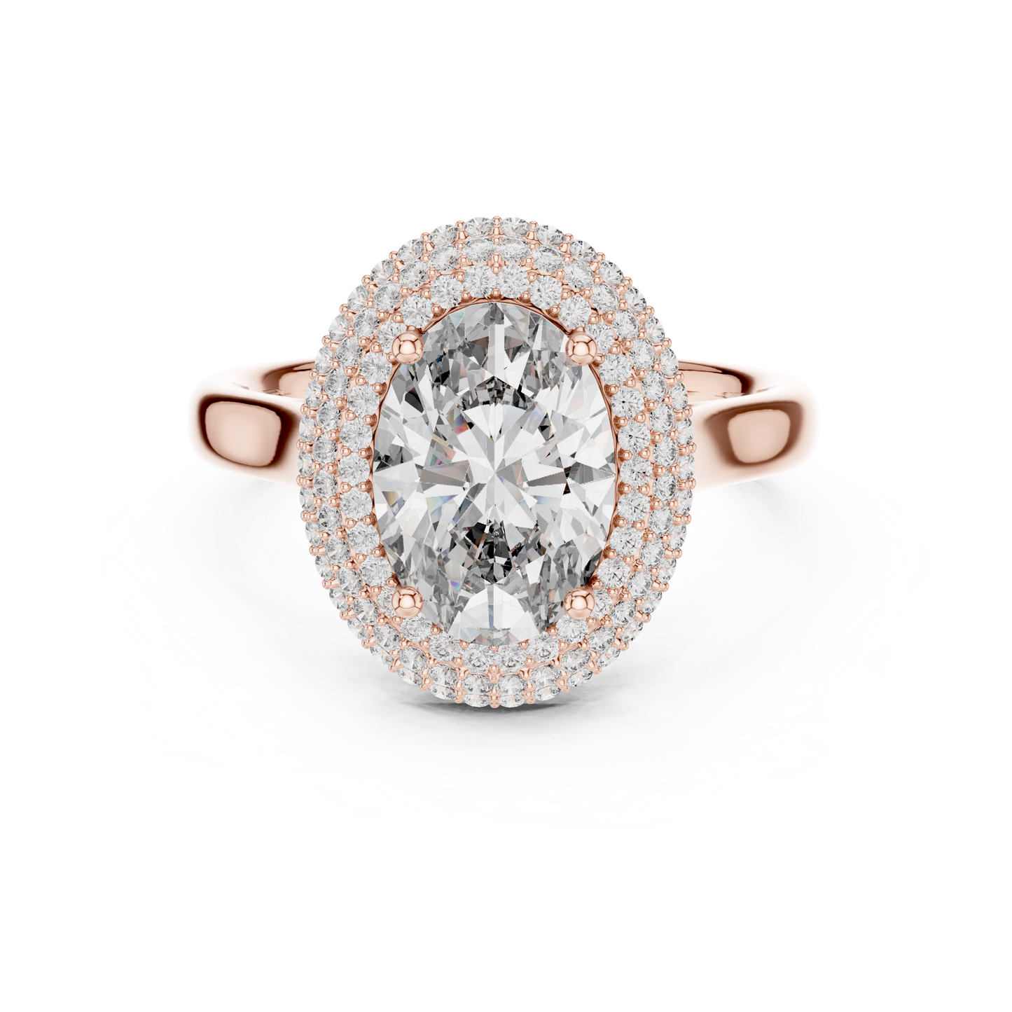 Oval Cut Double Halo Diamond Engagement Ring with Pave Band