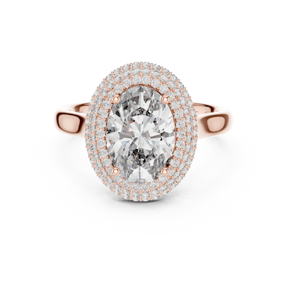 Oval Cut Double Halo Diamond Engagement Ring with Pave Band