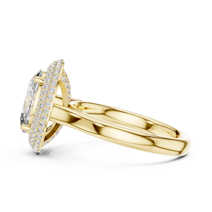 Oval Cut Double Halo Diamond Engagement Ring with Pave Band