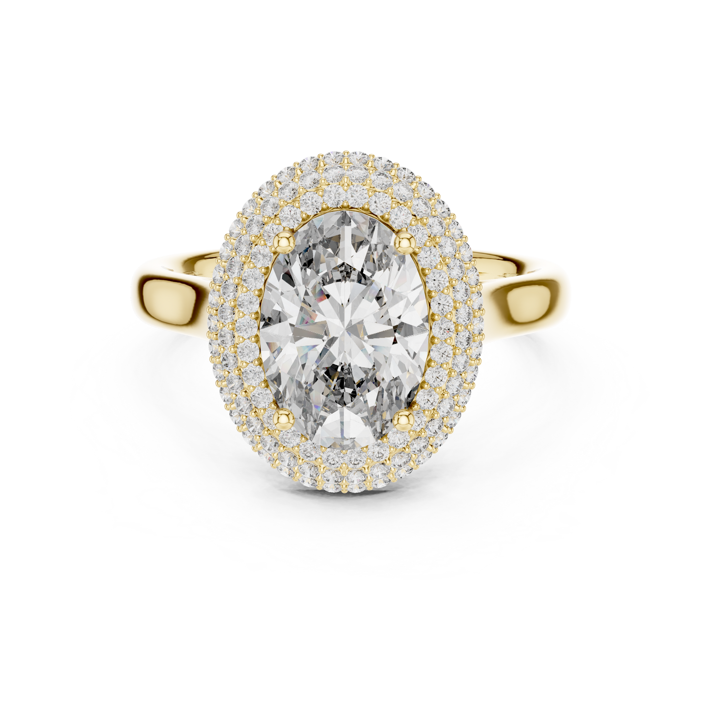 Oval Cut Double Halo Diamond Engagement Ring with Pave Band