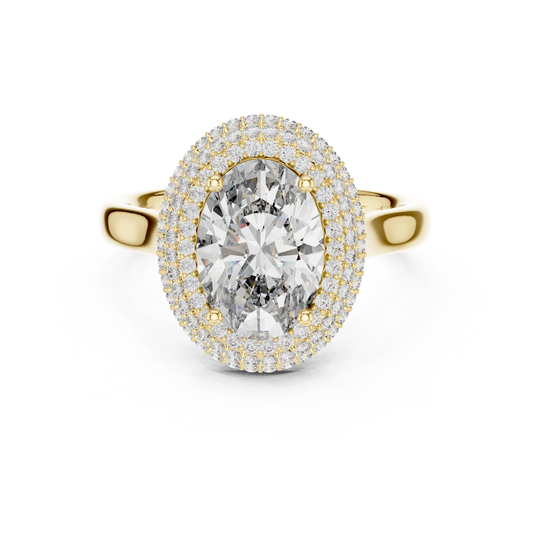 Oval Cut Double Halo Diamond Engagement Ring with Pave Band
