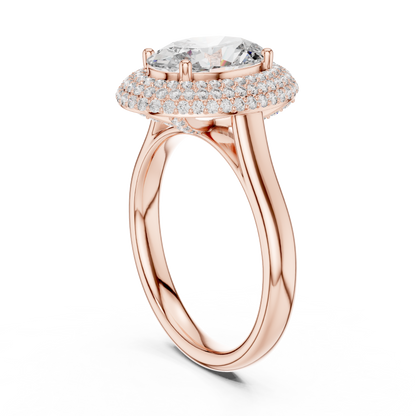 Oval Cut Double Halo Diamond Engagement Ring with Pave Band