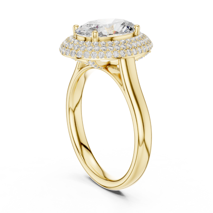 Oval Cut Double Halo Diamond Engagement Ring with Pave Band