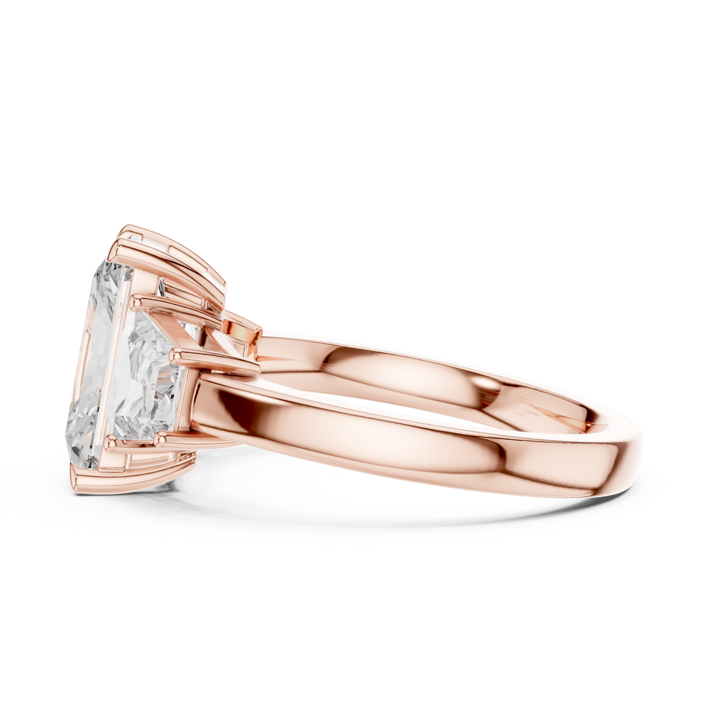 Radiant Cut Diamond Ring with Trapezoid Side Stones