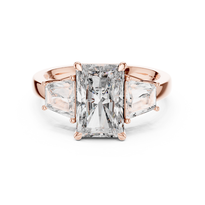 Radiant Cut Diamond Ring with Trapezoid Side Stones