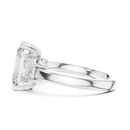 Radiant Cut Diamond Ring with Trapezoid Side Stones