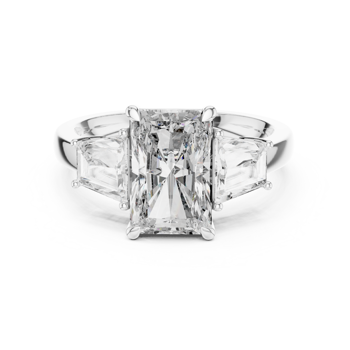 Radiant Cut Diamond Ring with Trapezoid Side Stones