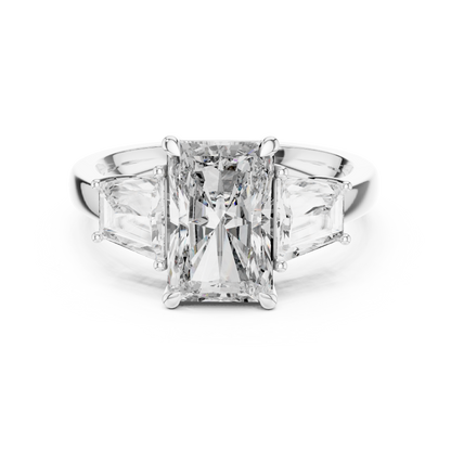 Radiant Cut Diamond Ring with Trapezoid Side Stones