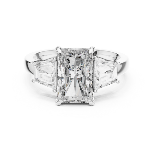 Radiant Cut Diamond Ring with Trapezoid Side Stones