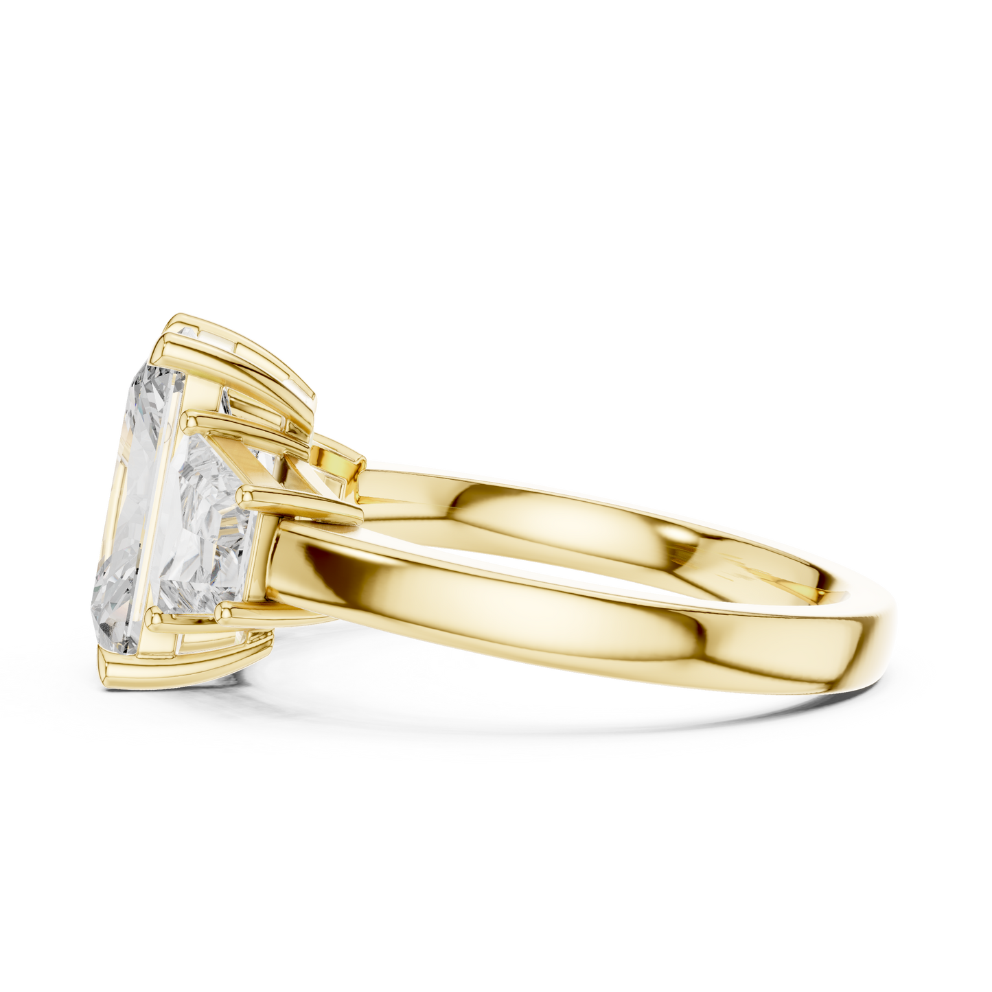Radiant Cut Diamond Ring with Trapezoid Side Stones