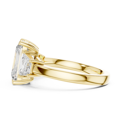 Radiant Cut Diamond Ring with Trapezoid Side Stones