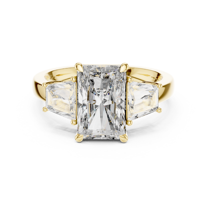 Radiant Cut Diamond Ring with Trapezoid Side Stones