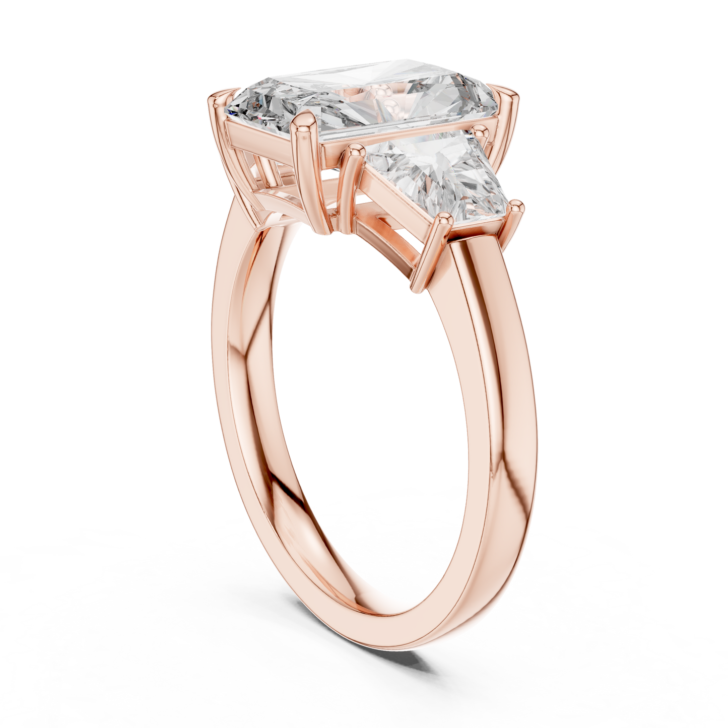Radiant Cut Diamond Ring with Trapezoid Side Stones