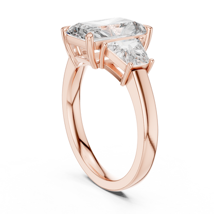 Radiant Cut Diamond Ring with Trapezoid Side Stones